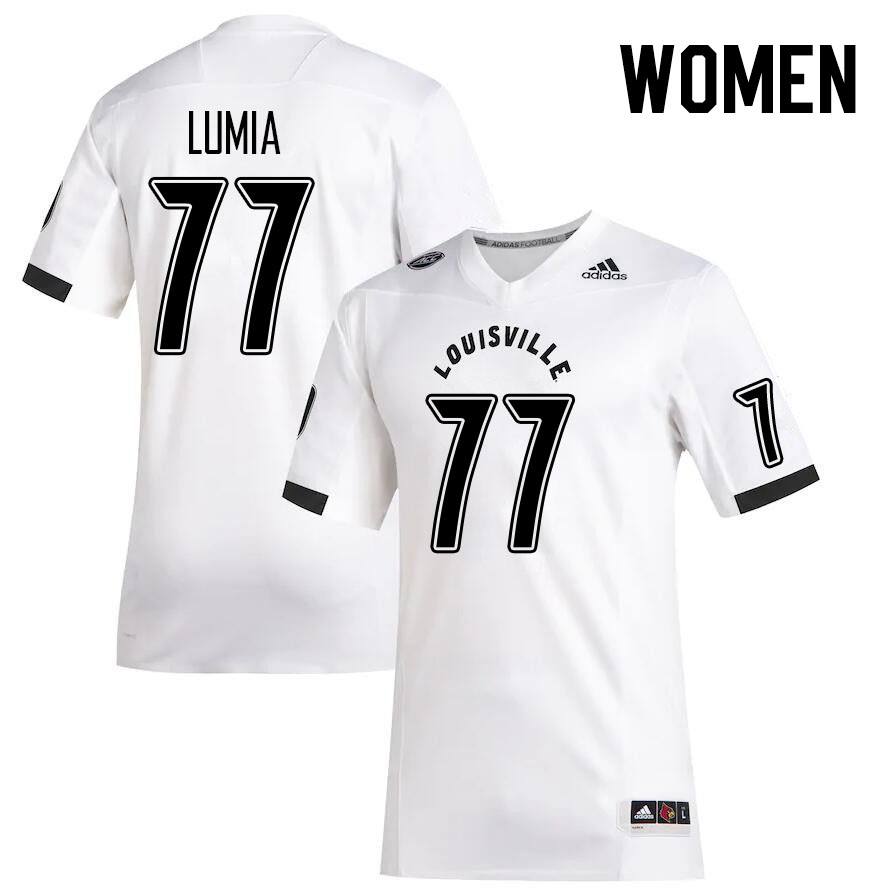 Women #77 Vincent Lumia Louisville Cardinals College Football Jerseys Stitched Sale-White - Click Image to Close